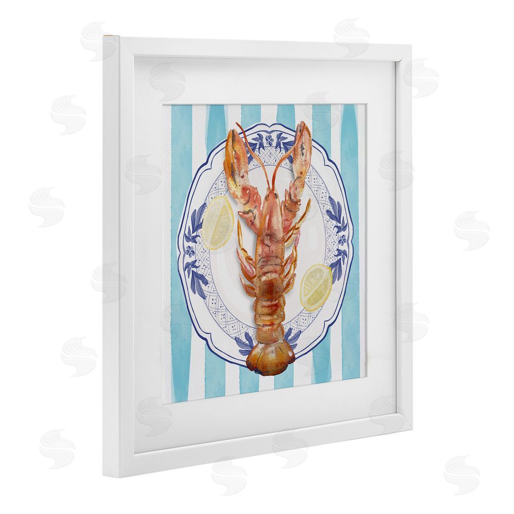 Christie Adams Lobster Seafood Plate White Framed Print Under Glass Wall Art