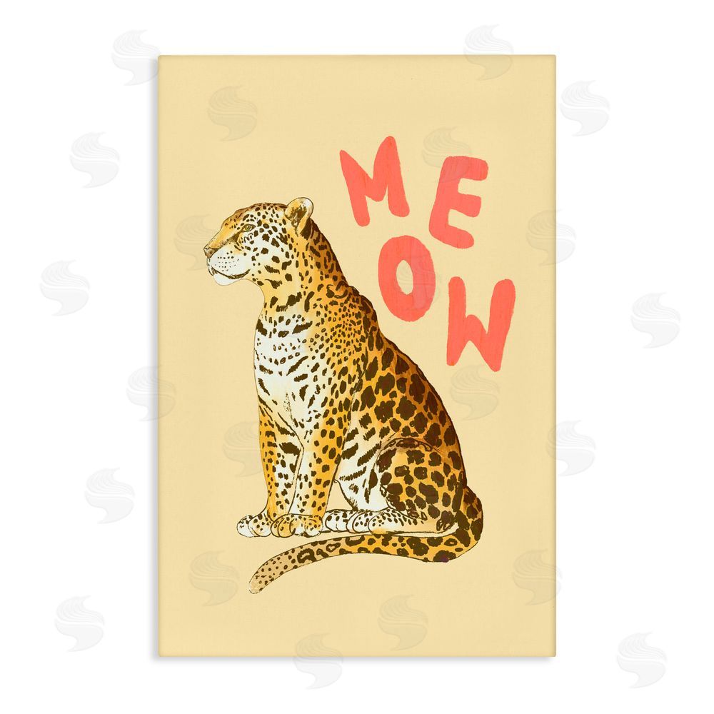 Florentina Dolci Meow Leopard on Yellow Stretched Canvas Wall Art Print