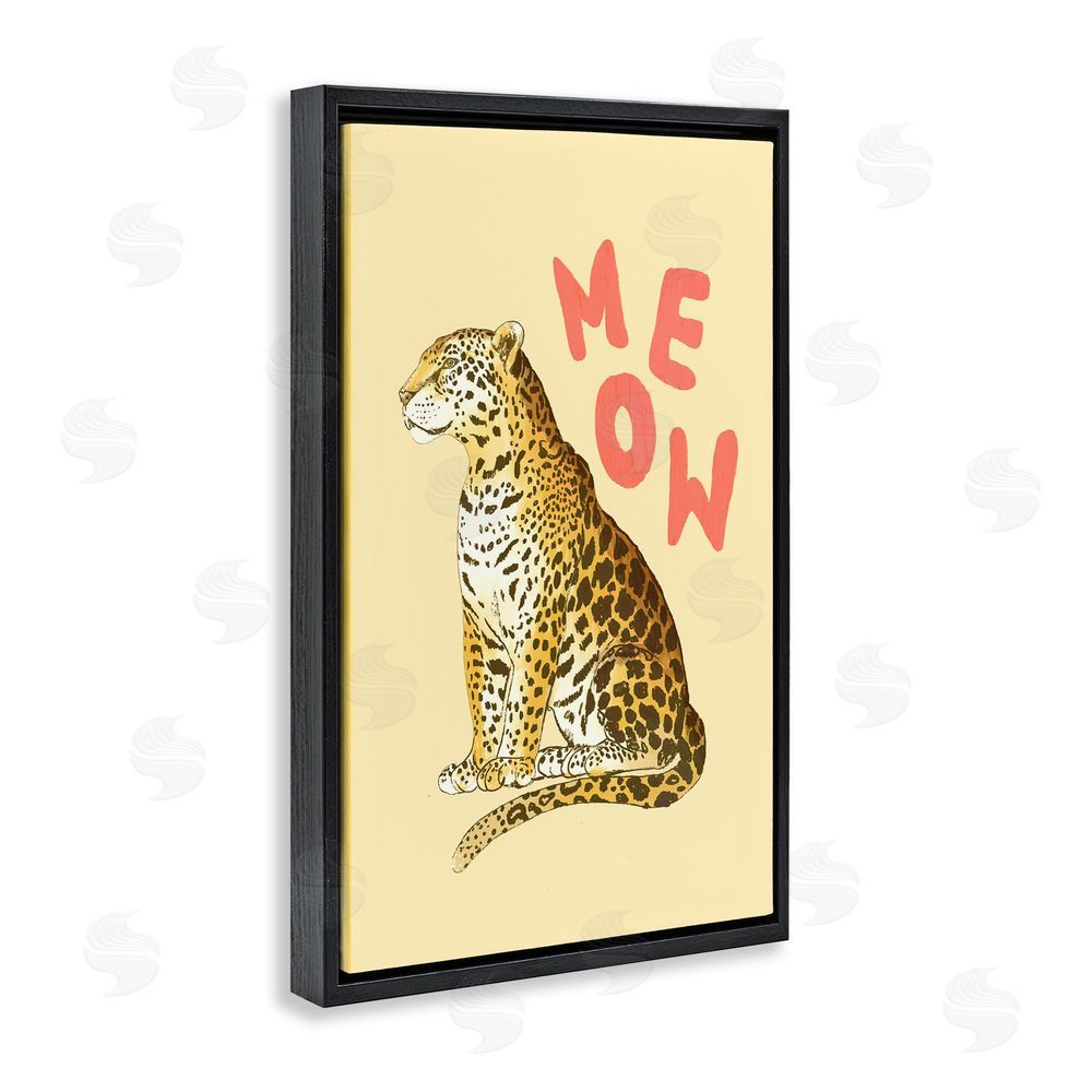 Florentina Dolci Meow Leopard on Yellow Black Floating Frame Canvas Wall Art Print