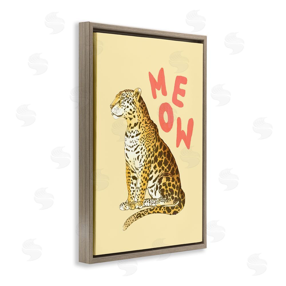 Florentina Dolci Meow Leopard on Yellow Brown Floating Frame Canvas Wall Art Print