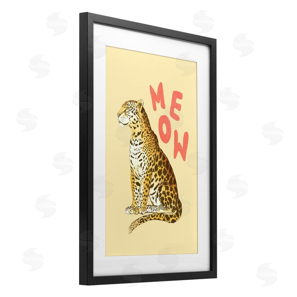 Florentina Dolci Meow Leopard on Yellow Black Framed Print Under Glass Wall Art