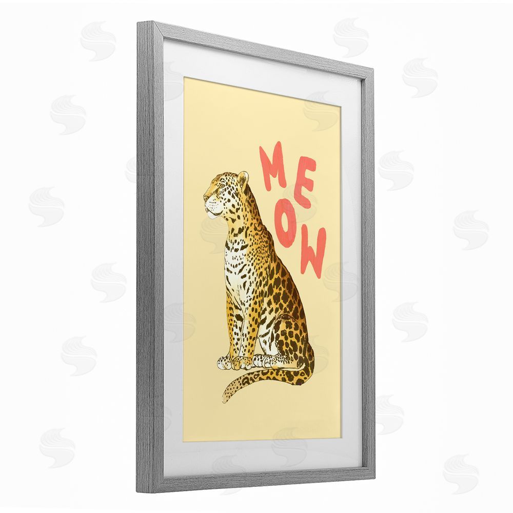 Florentina Dolci Meow Leopard on Yellow Gray Framed Print Under Glass Wall Art