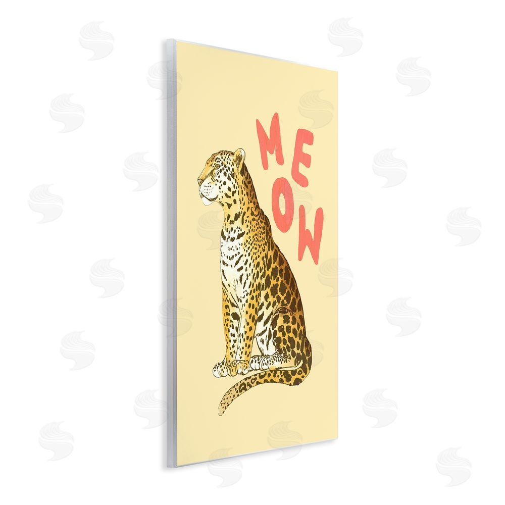 Florentina Dolci Meow Leopard on Yellow Wooden Wall Plaque Art Print