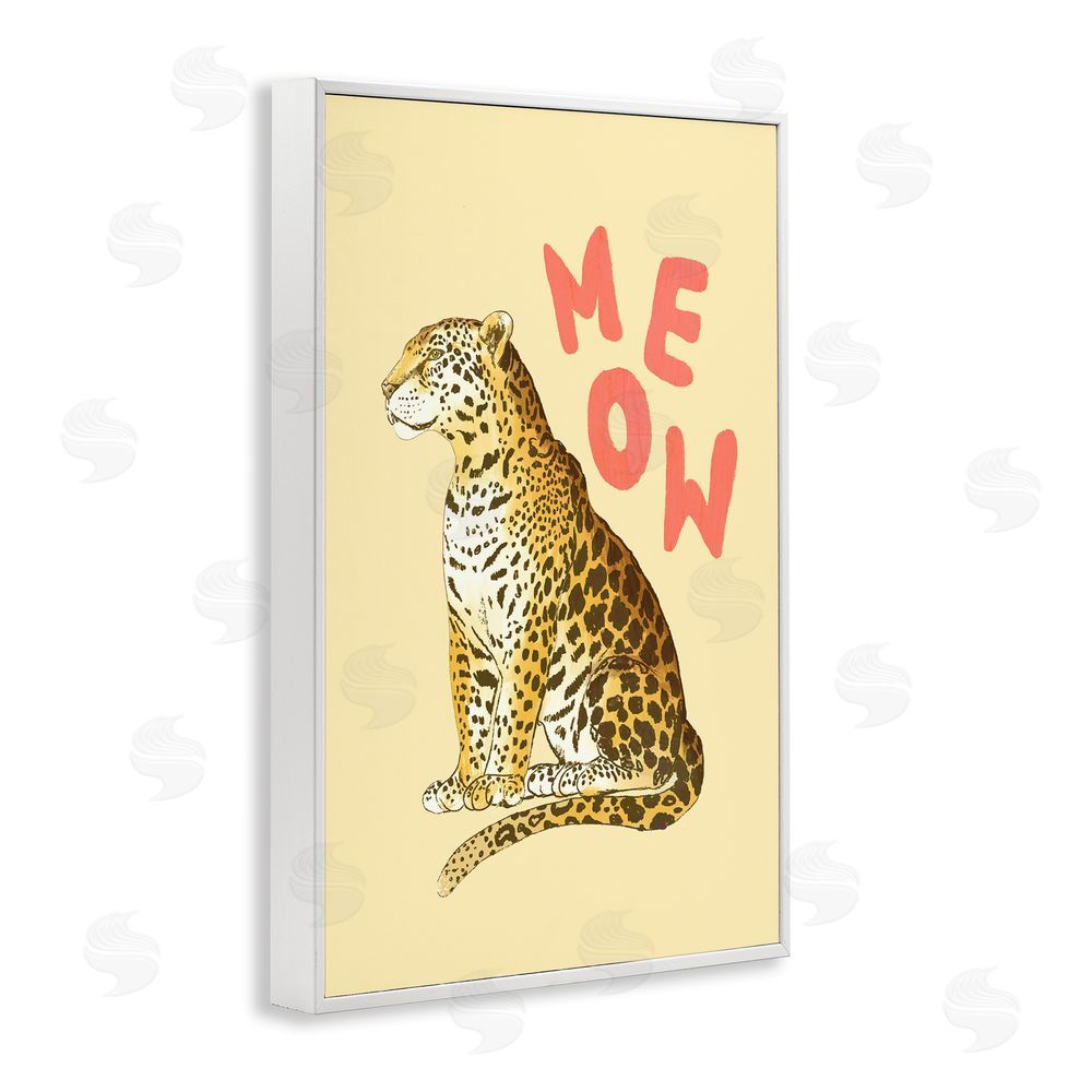 Florentina Dolci Meow Leopard on Yellow White Framed Giclee Wall Art Print