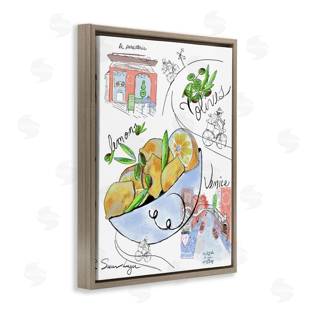 Susan Lugar Italian Kitchen Sketch Collection Brown Floating Frame Canvas Wall Art Print