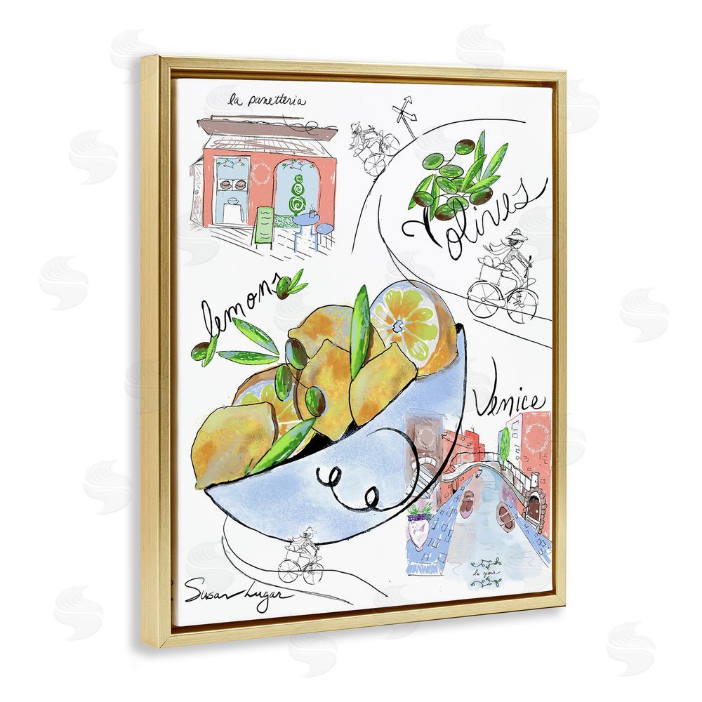 Susan Lugar Italian Kitchen Sketch Collection Gold Floating Frame Canvas Wall Art Print