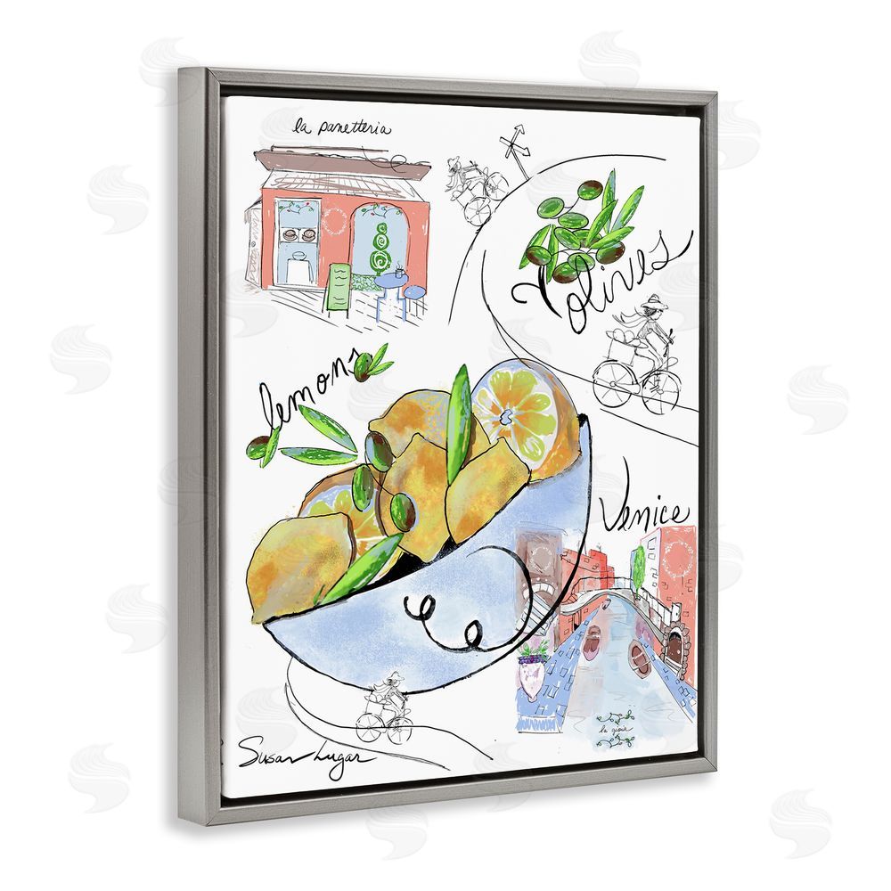 Susan Lugar Italian Kitchen Sketch Collection Gray Floating Frame Canvas Wall Art Print