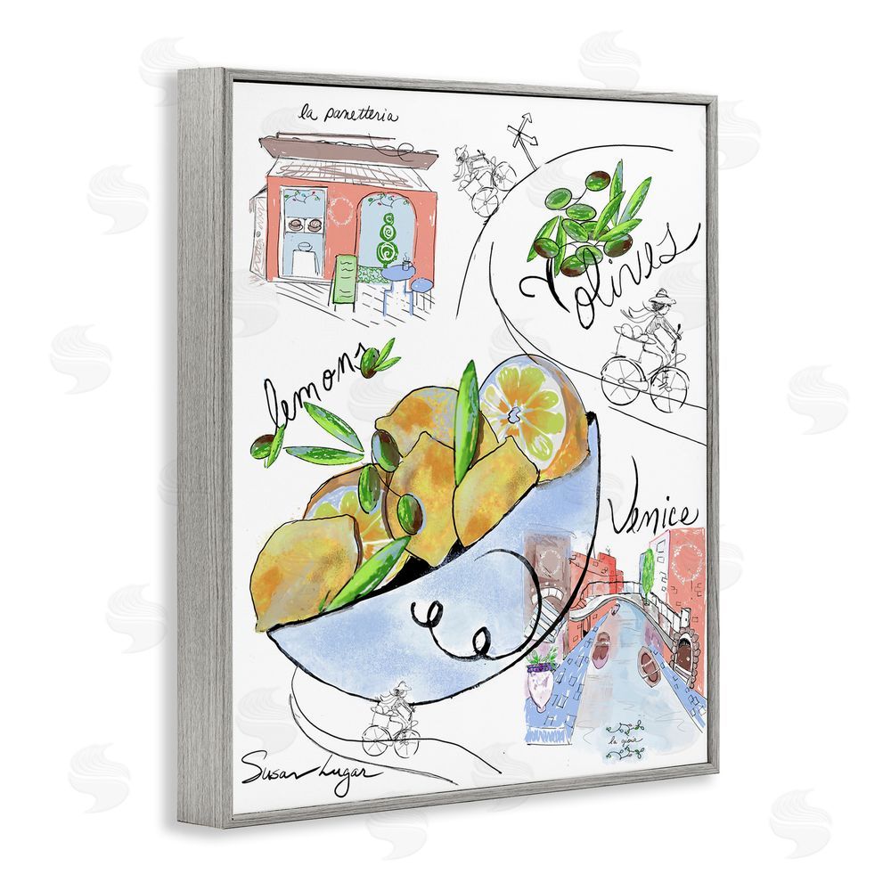Susan Lugar Italian Kitchen Sketch Collection Gray Framed Giclee Wall Art Print