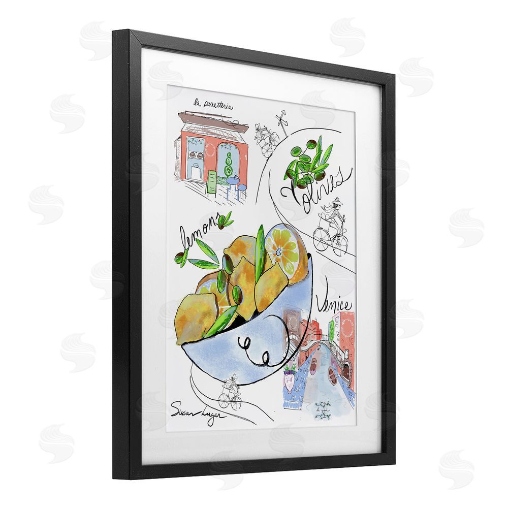 Susan Lugar Italian Kitchen Sketch Collection Black Framed Print Under Glass with White Mat Wall Art