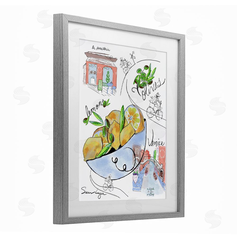Susan Lugar Italian Kitchen Sketch Collection Gray Framed Print Under Glass with White Mat Wall Art