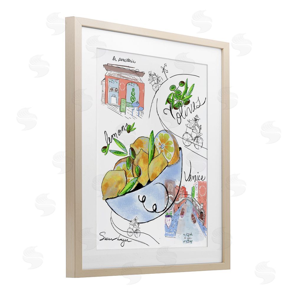 Susan Lugar Italian Kitchen Sketch Collection Birch Framed Print Under Glass with White Mat Wall Art