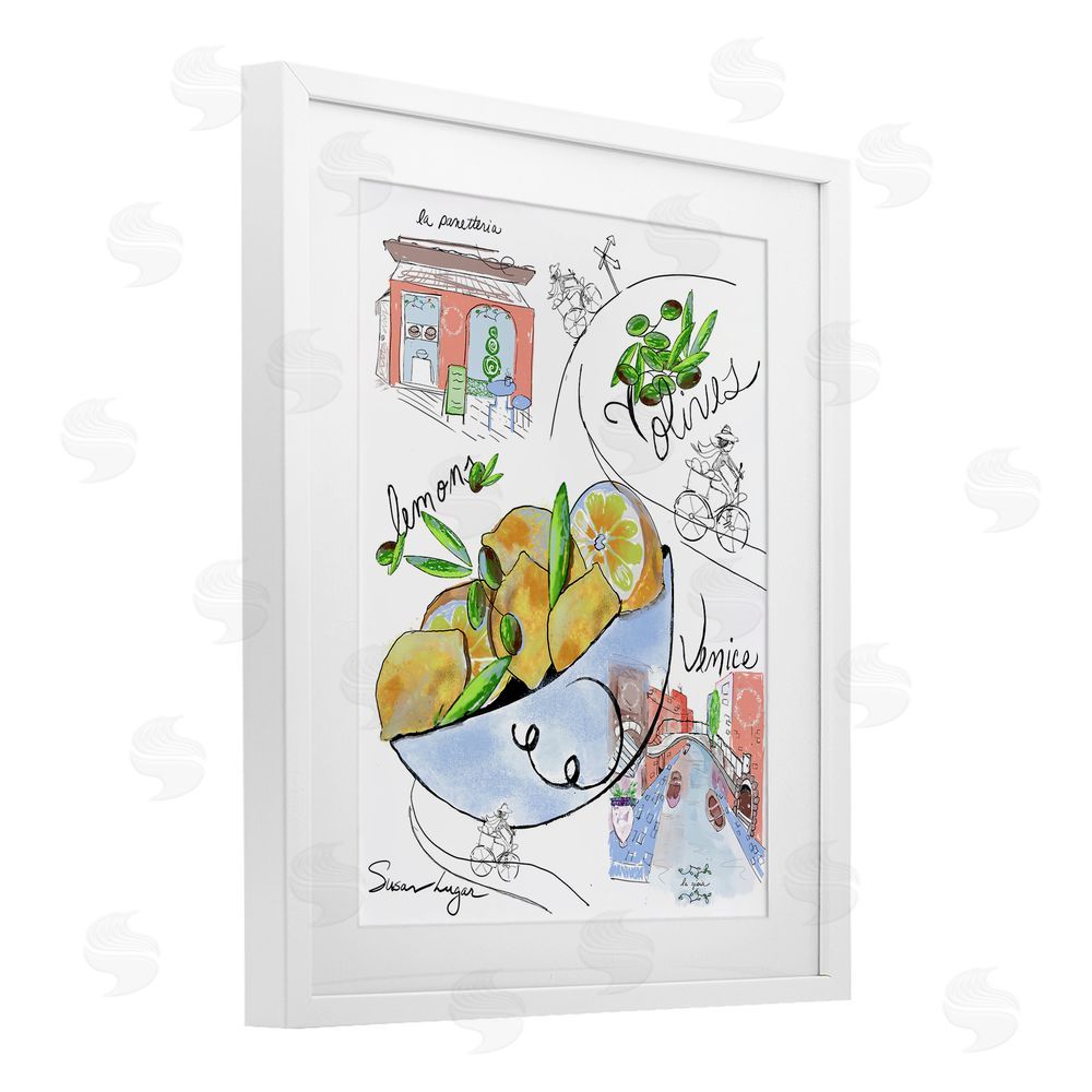 Susan Lugar Italian Kitchen Sketch Collection White Framed Print Under Glass with Mat Wall Art