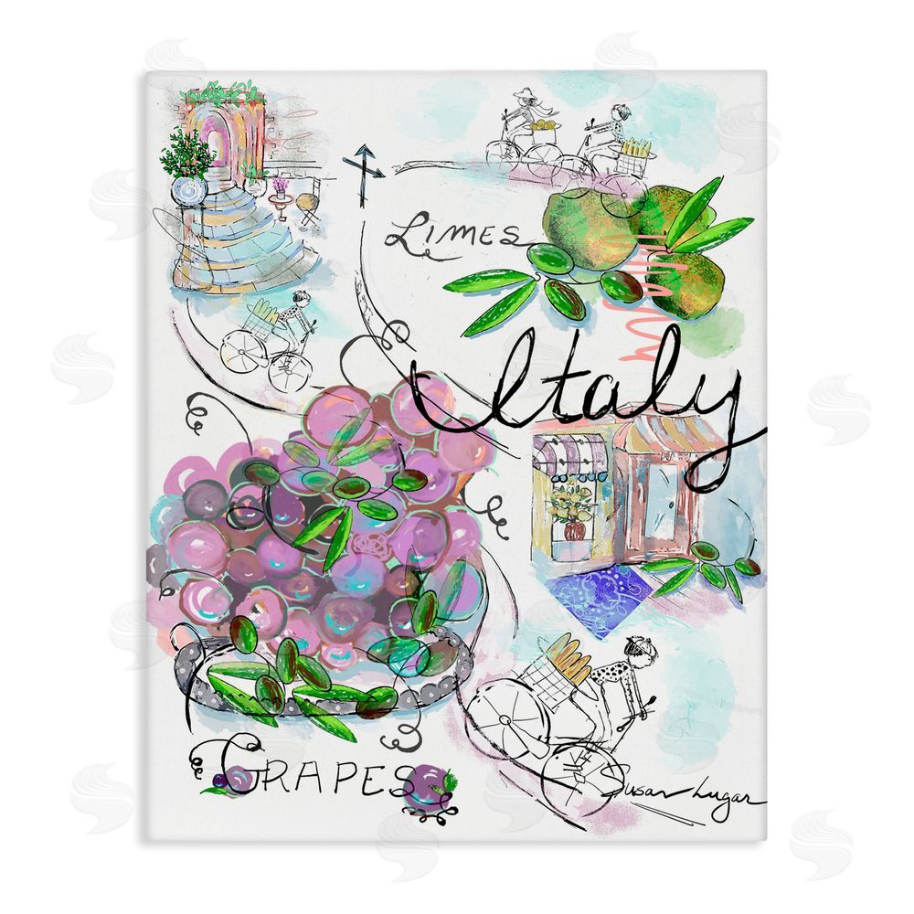 Susan Lugar Italy Sketch Grapes & Bistro Canvas Wall Art Print