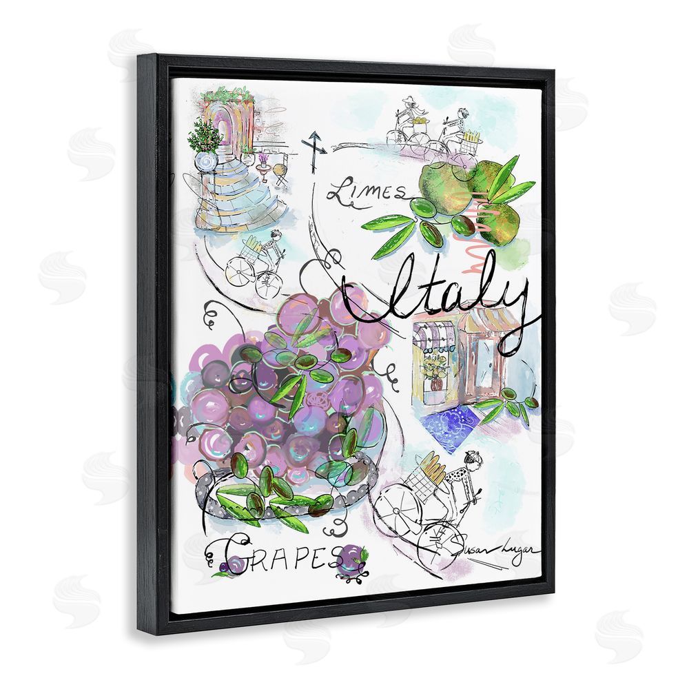 Susan Lugar Italy Sketch Grapes & Bistro Black Floating Frame Canvas Wall Art Print