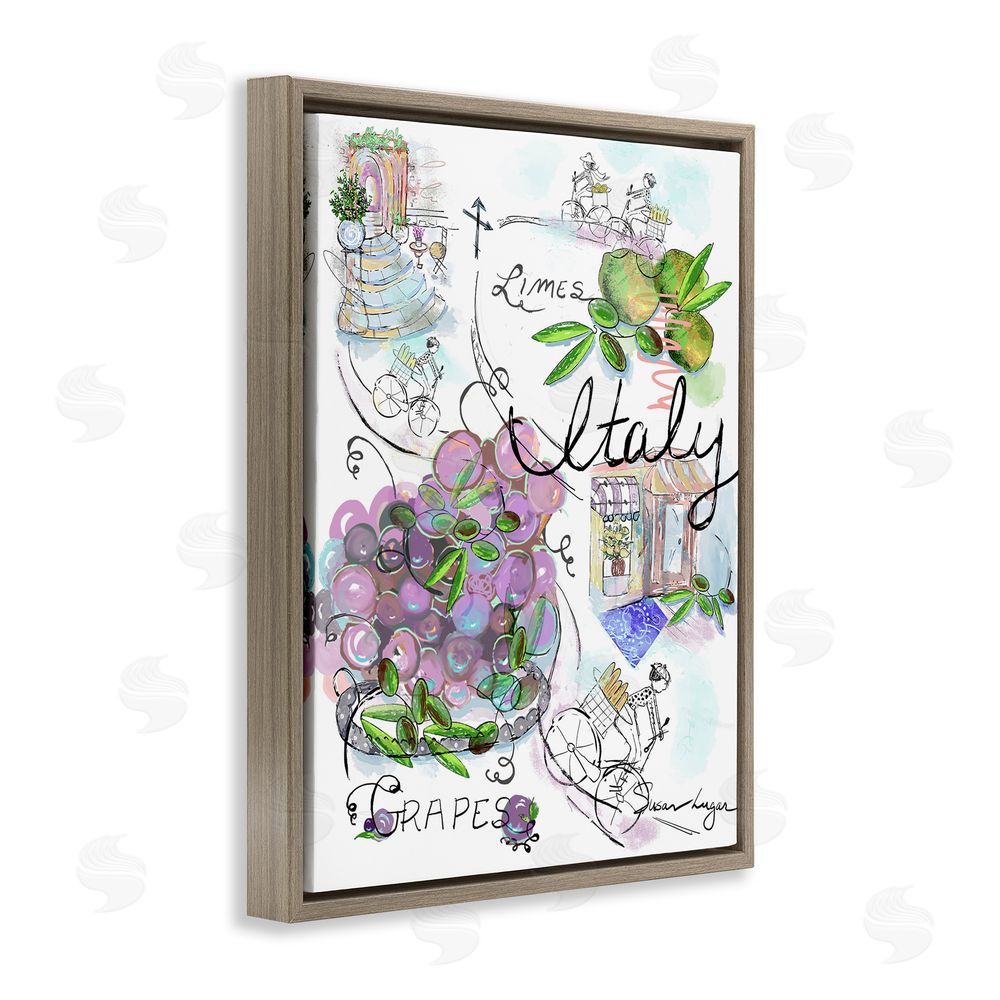 Susan Lugar Italy Sketch Grapes & Bistro Brown Floating Frame Canvas Wall Art Print