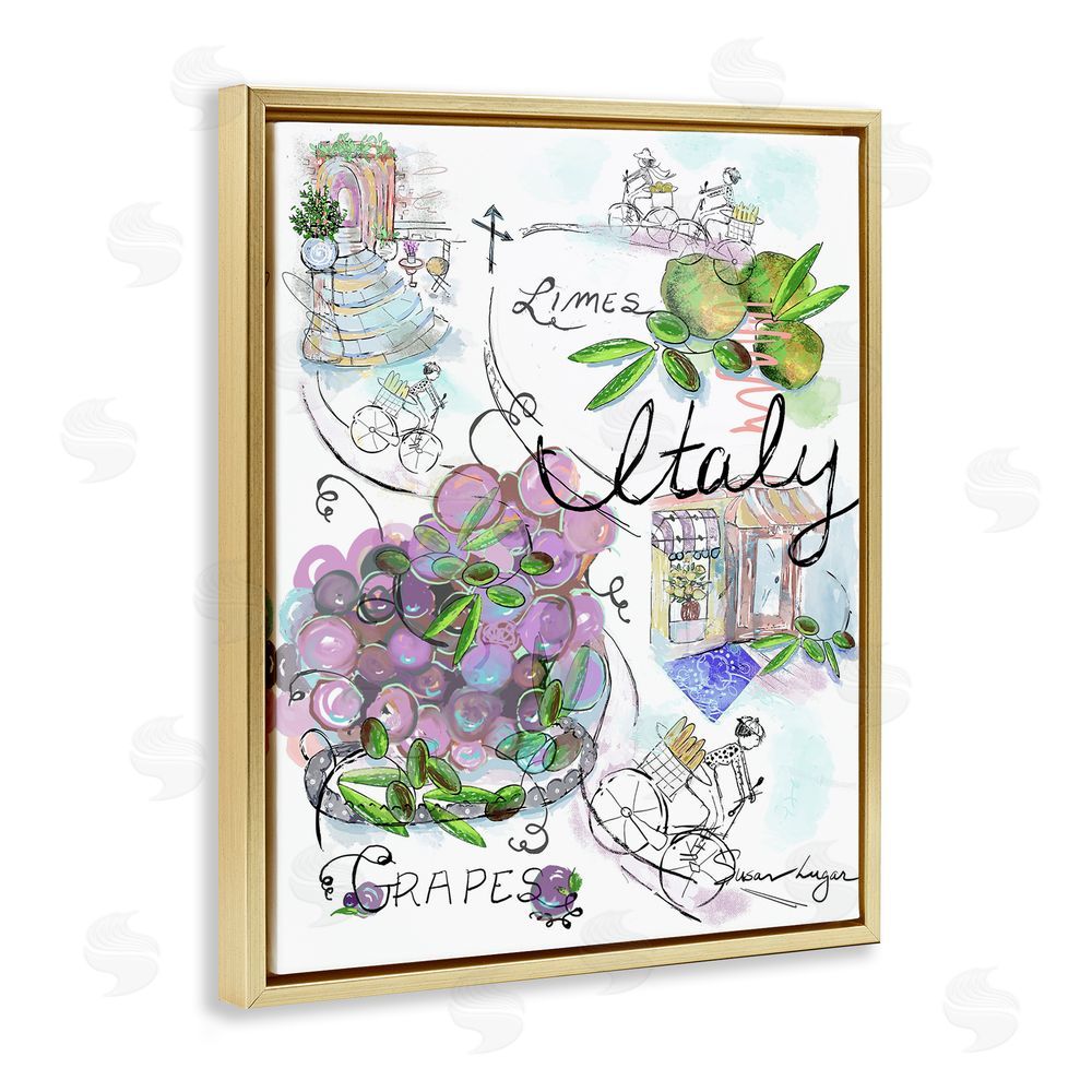 Susan Lugar Italy Sketch Grapes & Bistro Gold Floating Frame Canvas Wall Art Print