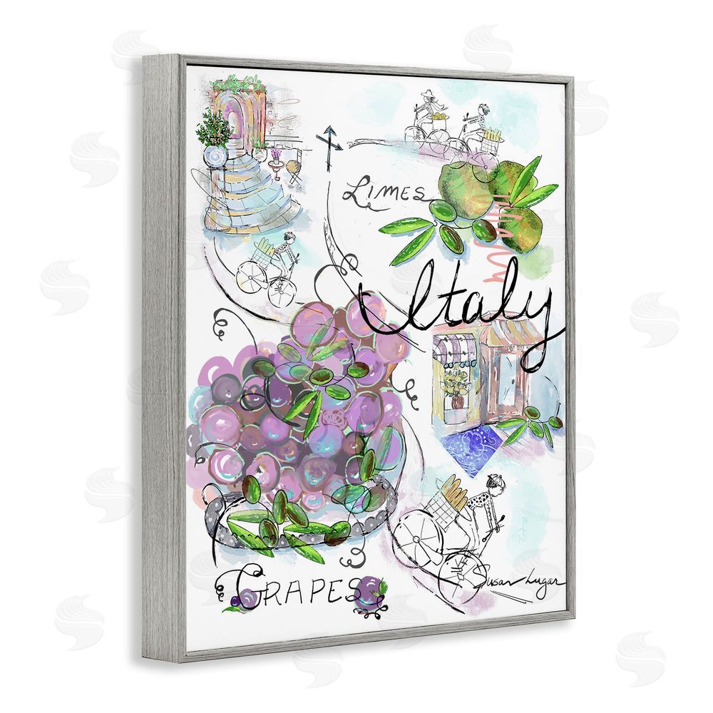 Susan Lugar Italy Sketch Grapes & Bistro Gray Framed Giclee Wall Art Print