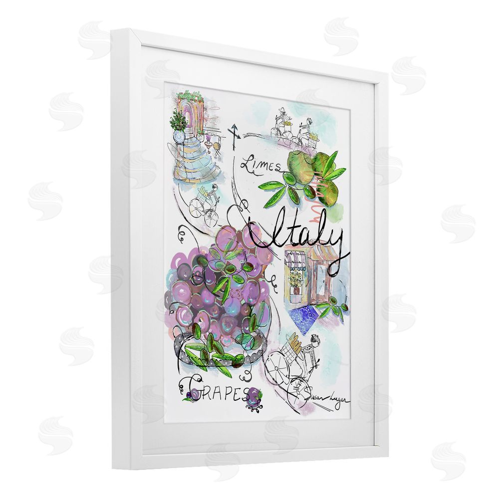 Susan Lugar Italy Sketch Grapes & Bistro White Framed Print Under Glass with Mat Wall Art