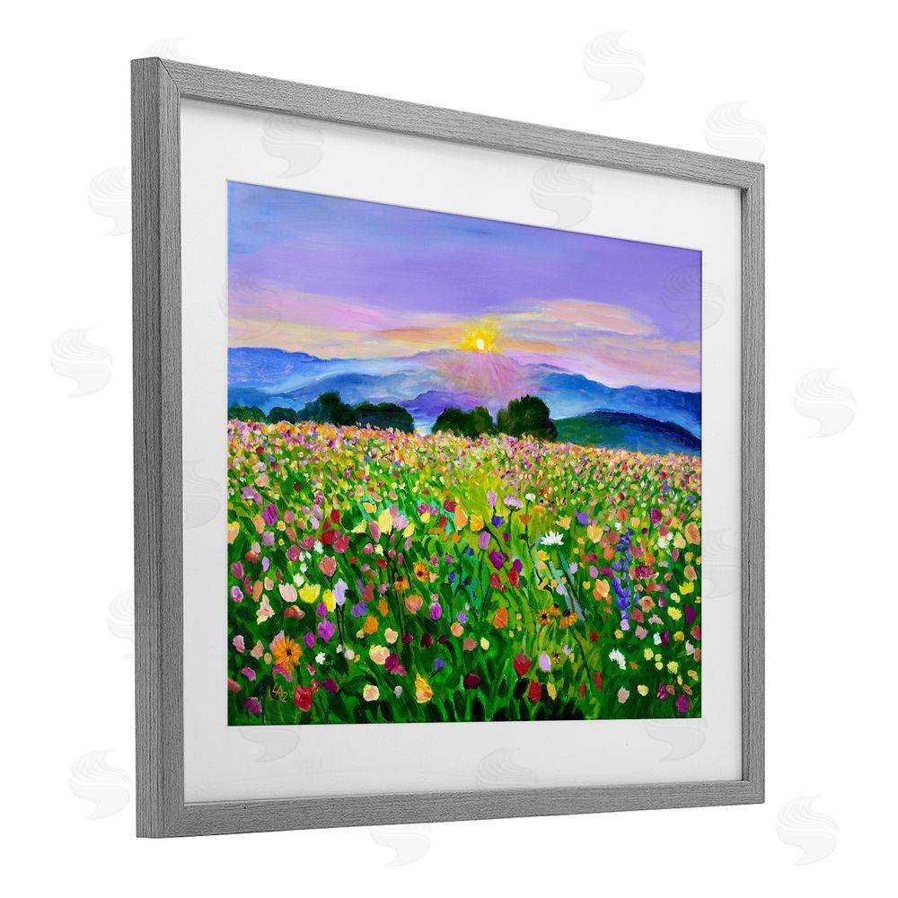 Lee Ann Zirbes Candy Colored Blooms Gray Framed Print Under Glass with White Mat Wall Art