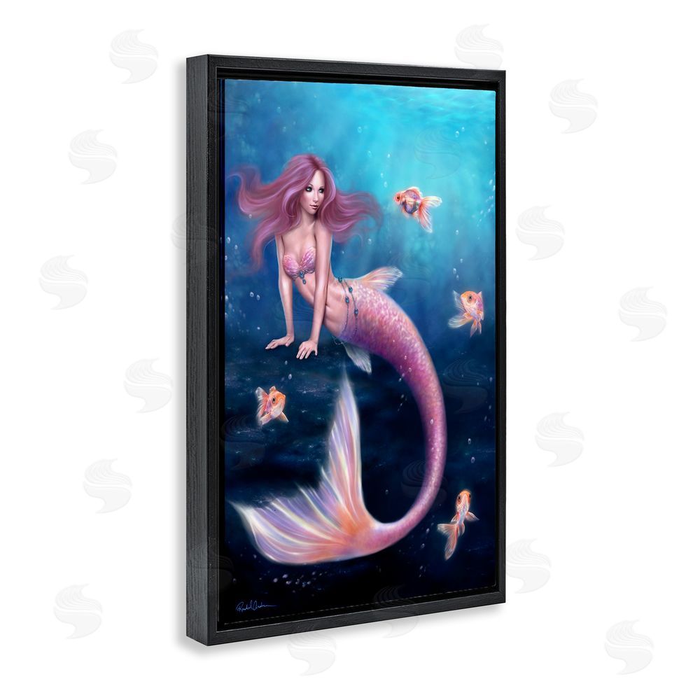 Rachel Anderson Aurelia Mermaid & Fish Black Floating Frame Canvas Wall Art Print