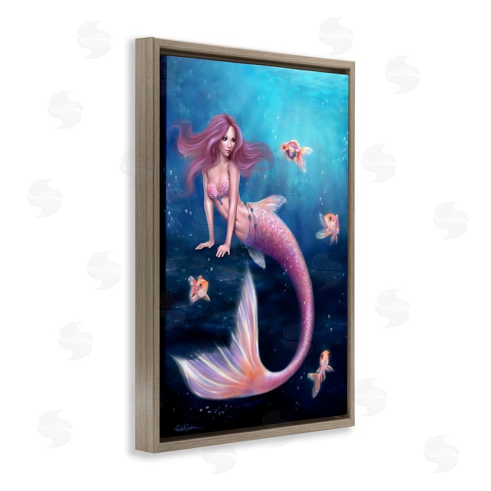 Rachel Anderson Aurelia Mermaid & Fish Brown Floating Frame Canvas Wall Art Print