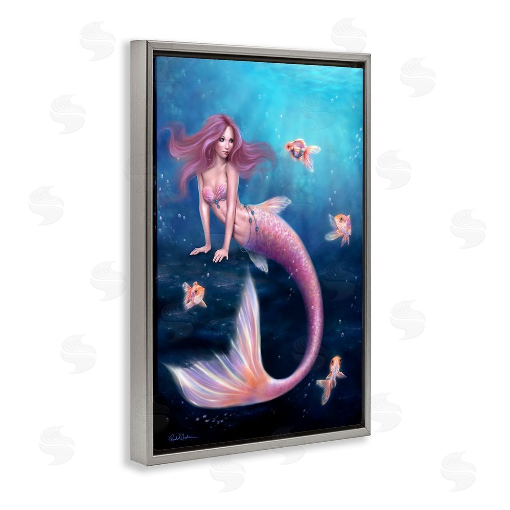 Rachel Anderson Aurelia Mermaid & Fish Gray Floating Frame Canvas Wall Art Print