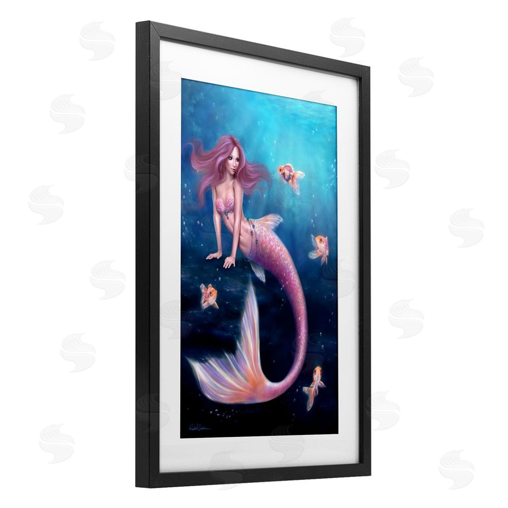 Rachel Anderson Aurelia Mermaid & Fish Black Framed Print Under Glass Wall Art