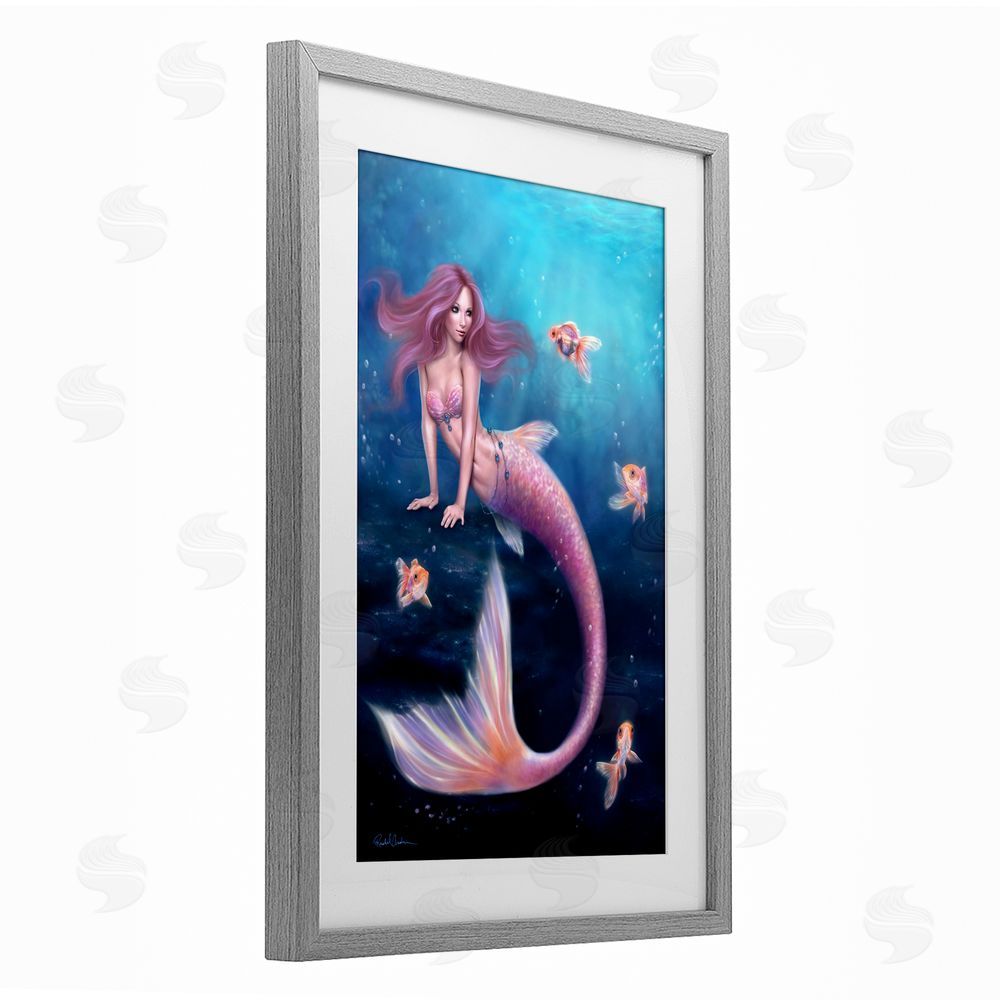 Rachel Anderson Aurelia Mermaid & Fish Gray Framed Print Under Glass Wall Art