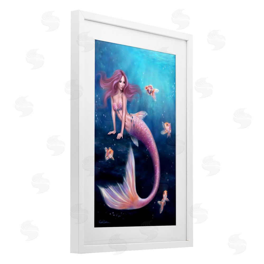 Rachel Anderson Aurelia Mermaid & Fish White Framed Print Under Glass Wall Art