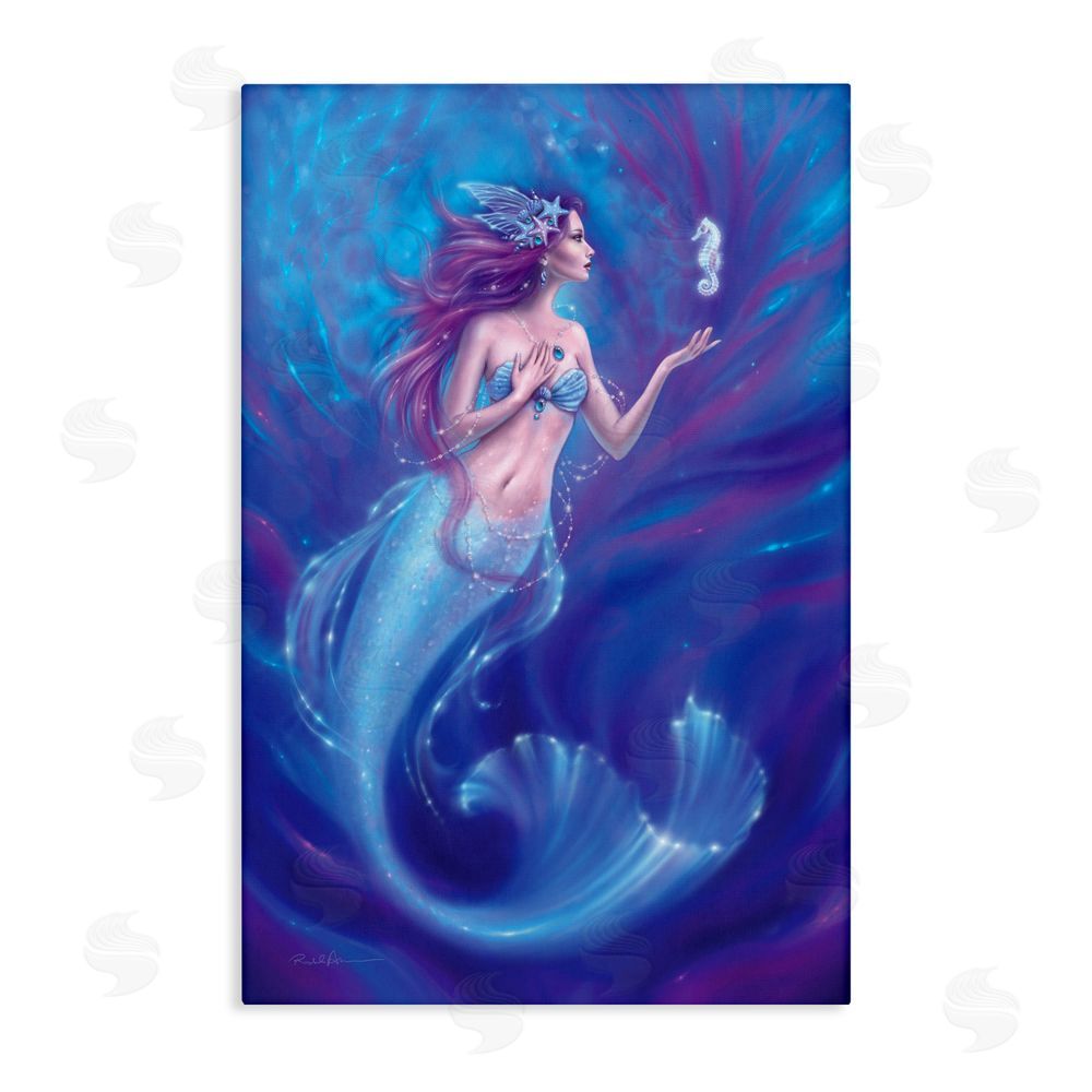 Rachel Anderson Jewel Bedecked Mermaid & Seahorse Stretched Canvas Wall Art Print