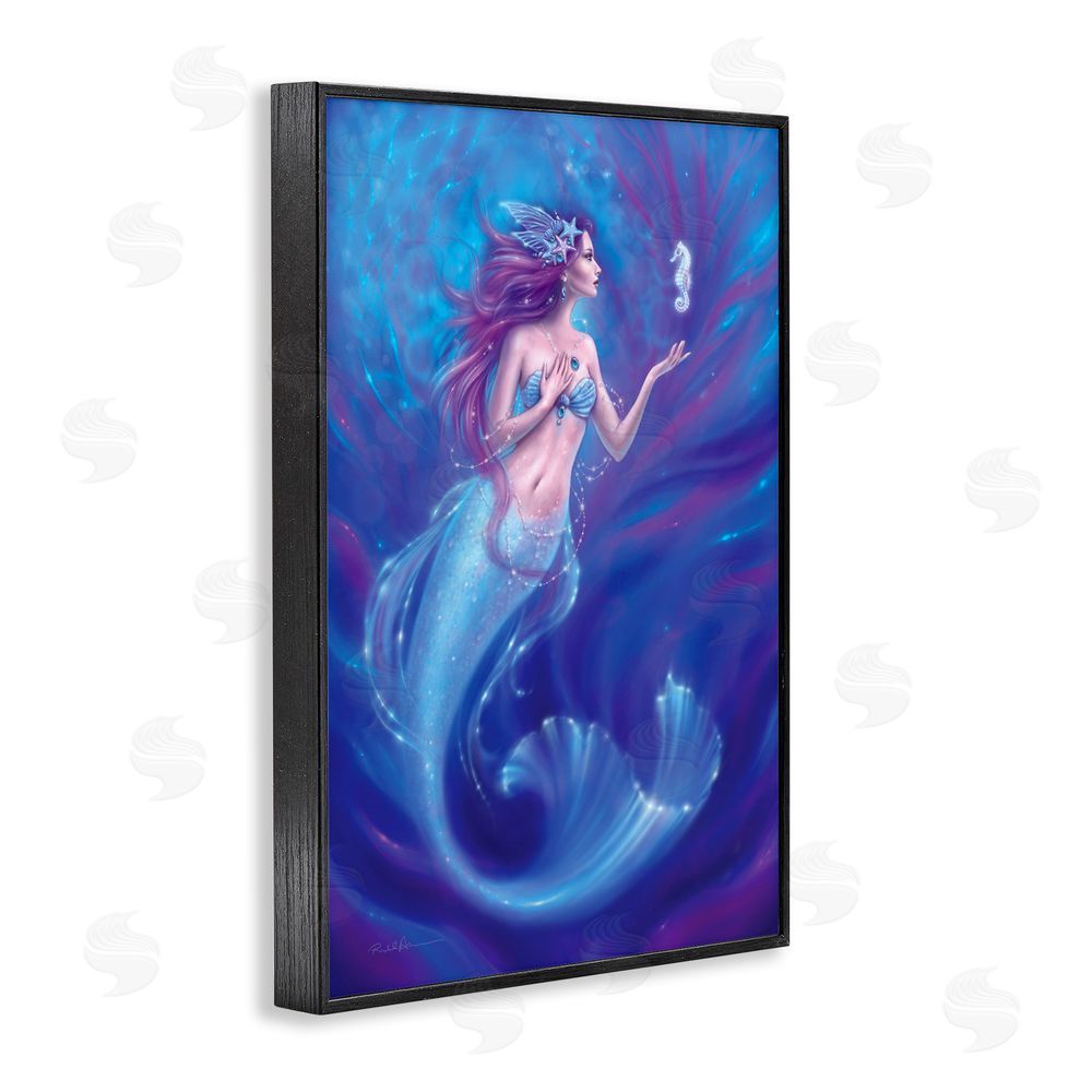 Rachel Anderson Jewel Bedecked Mermaid & Seahorse Black Framed Giclee Print Wall Art