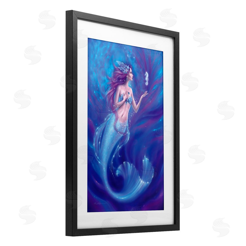 Rachel Anderson Jewel Bedecked Mermaid & Seahorse Black Framed Print Under Glass Wall Art