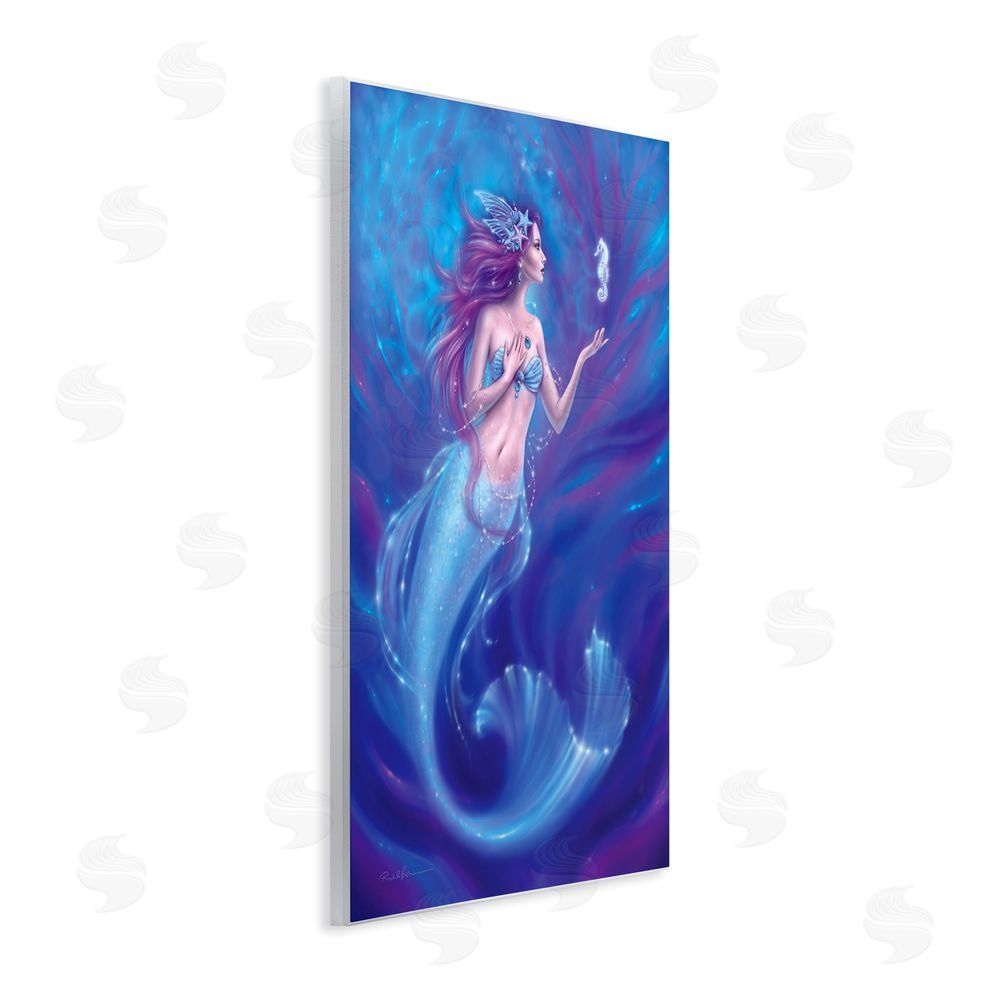 Rachel Anderson Jewel Bedecked Mermaid & Seahorse Wooden Wall Plaque Art Print