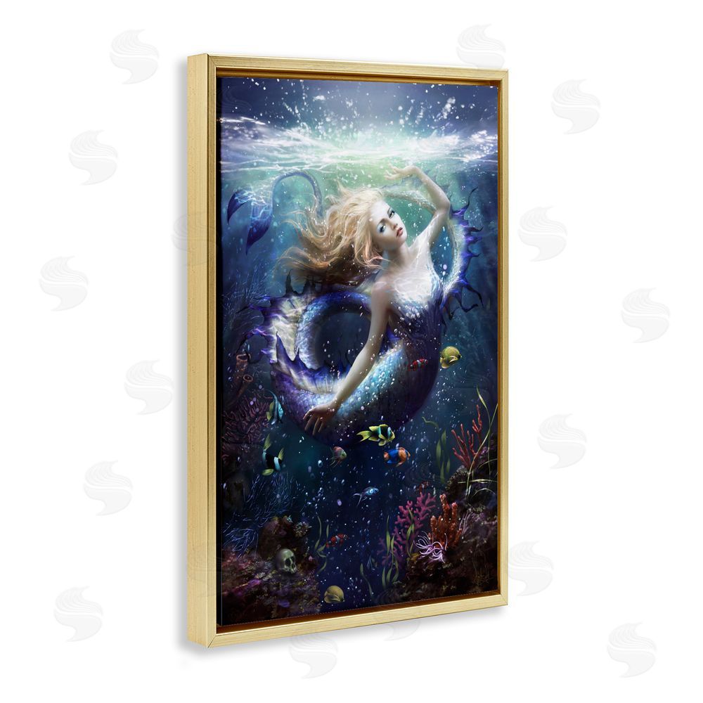 Melanie Delon Deep Sea Mermaid Gold Floating Frame Canvas Wall Art Print
