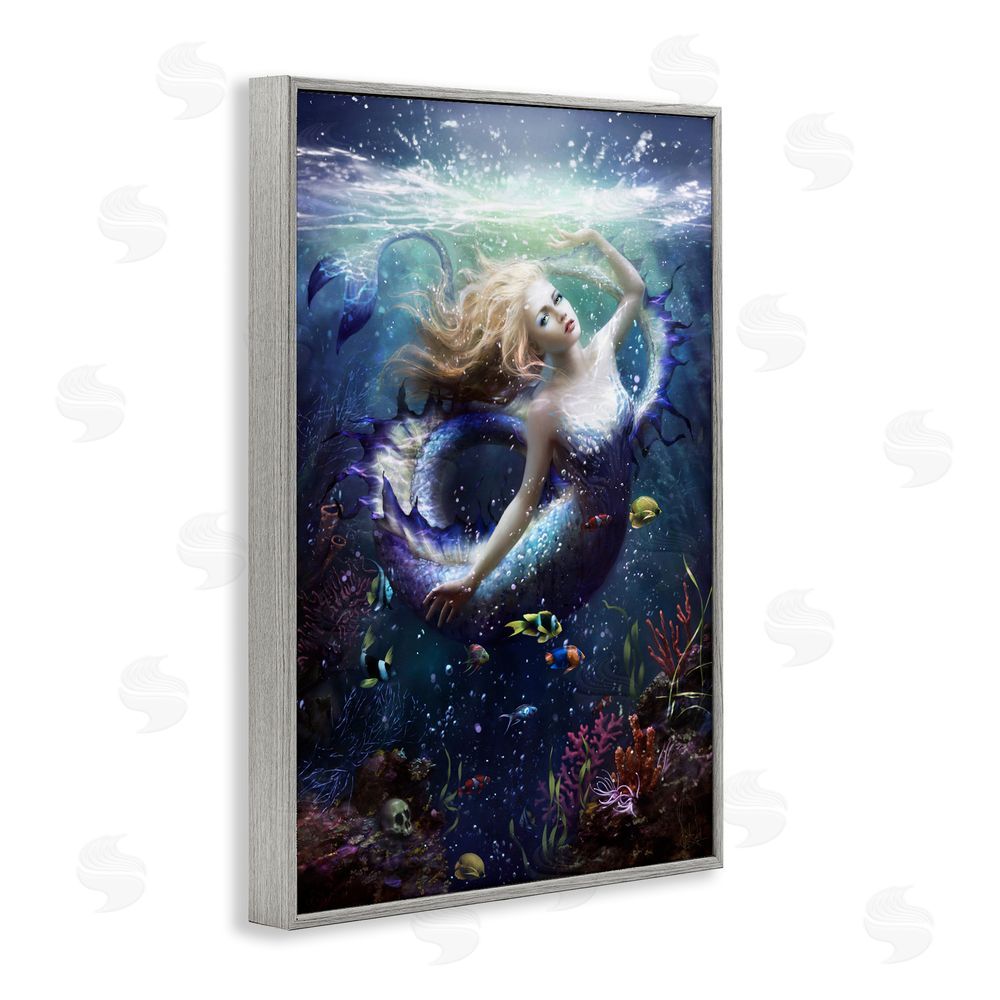 Melanie Delon Deep Sea Mermaid Gray Framed Giclee Wall Art Print
