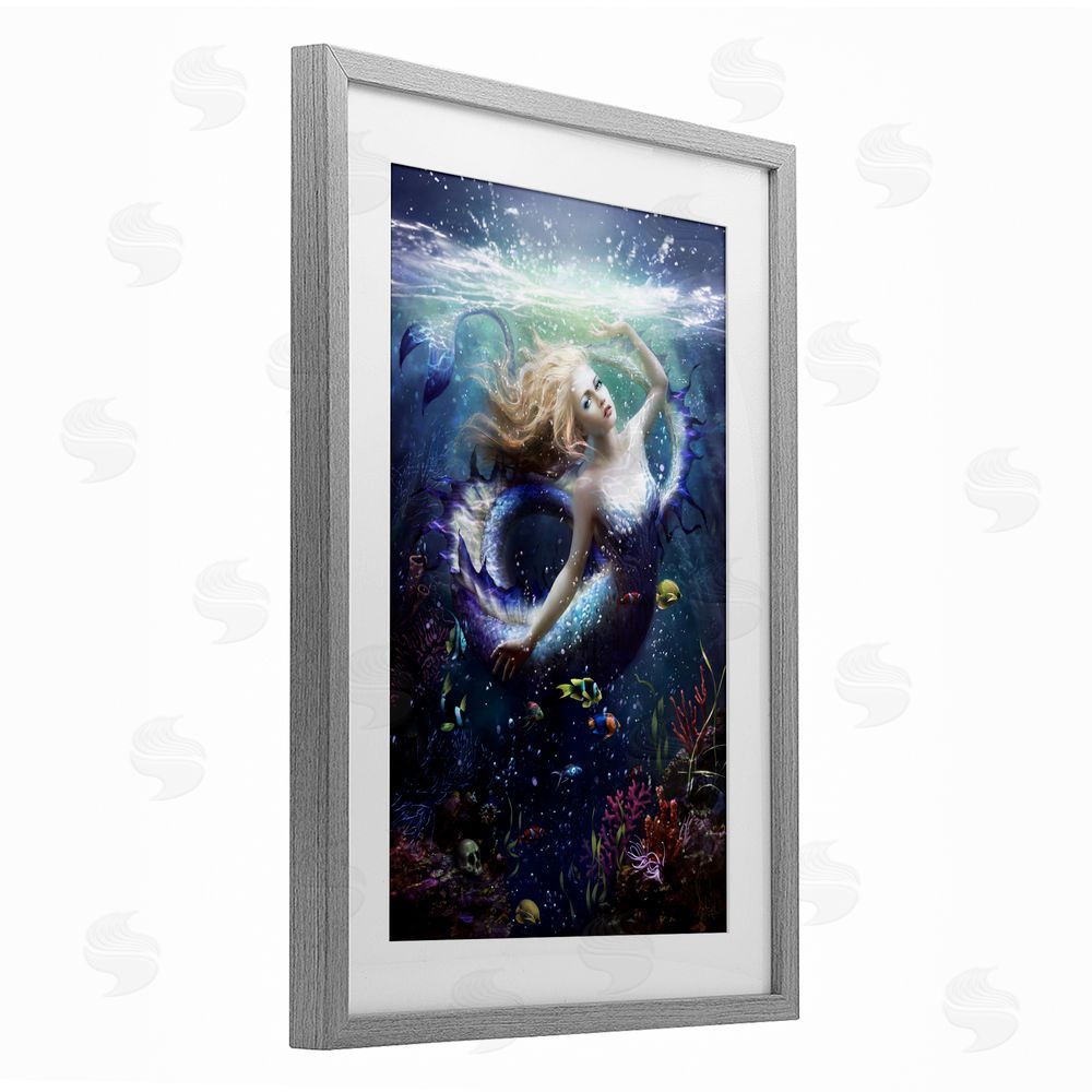 Melanie Delon Deep Sea Mermaid Gray Framed Print Under Glass Wall Art