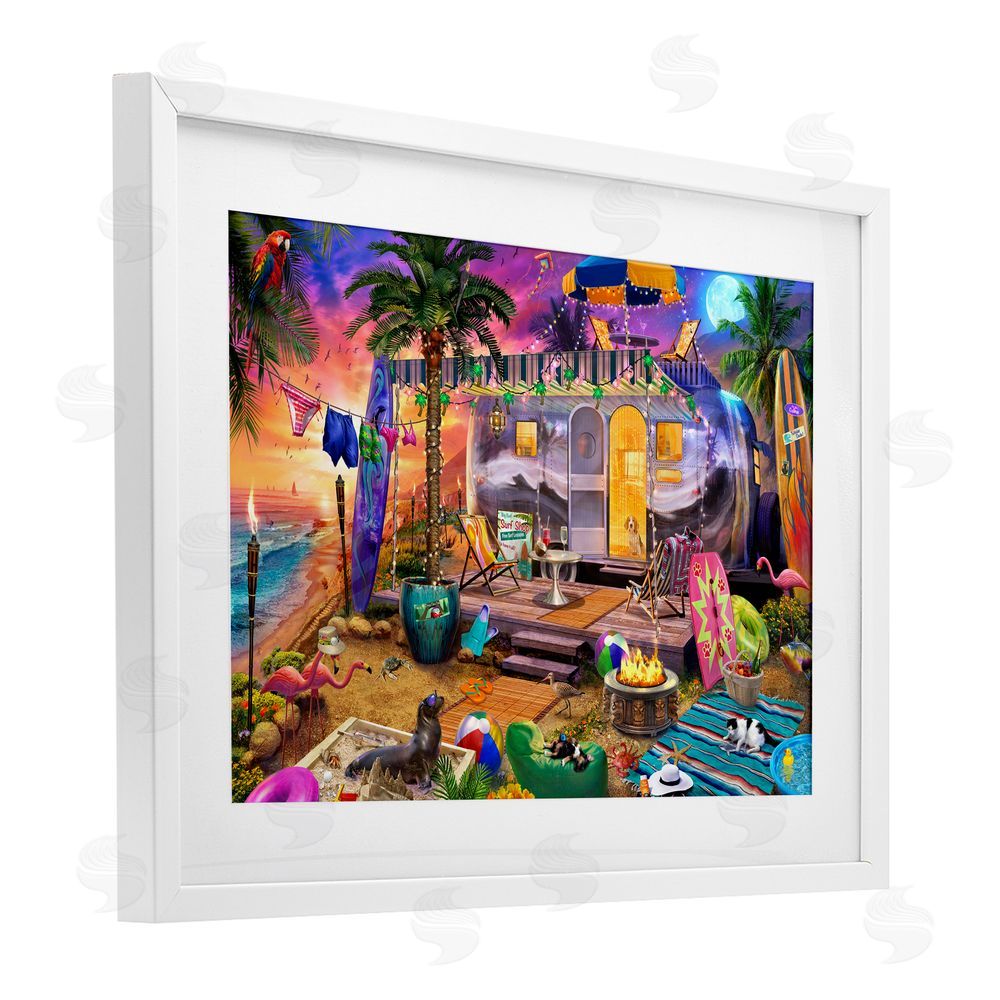 Jeff Haynie Fun Beach Vacation Camper White Framed Print Under Glass with Mat Wall Art