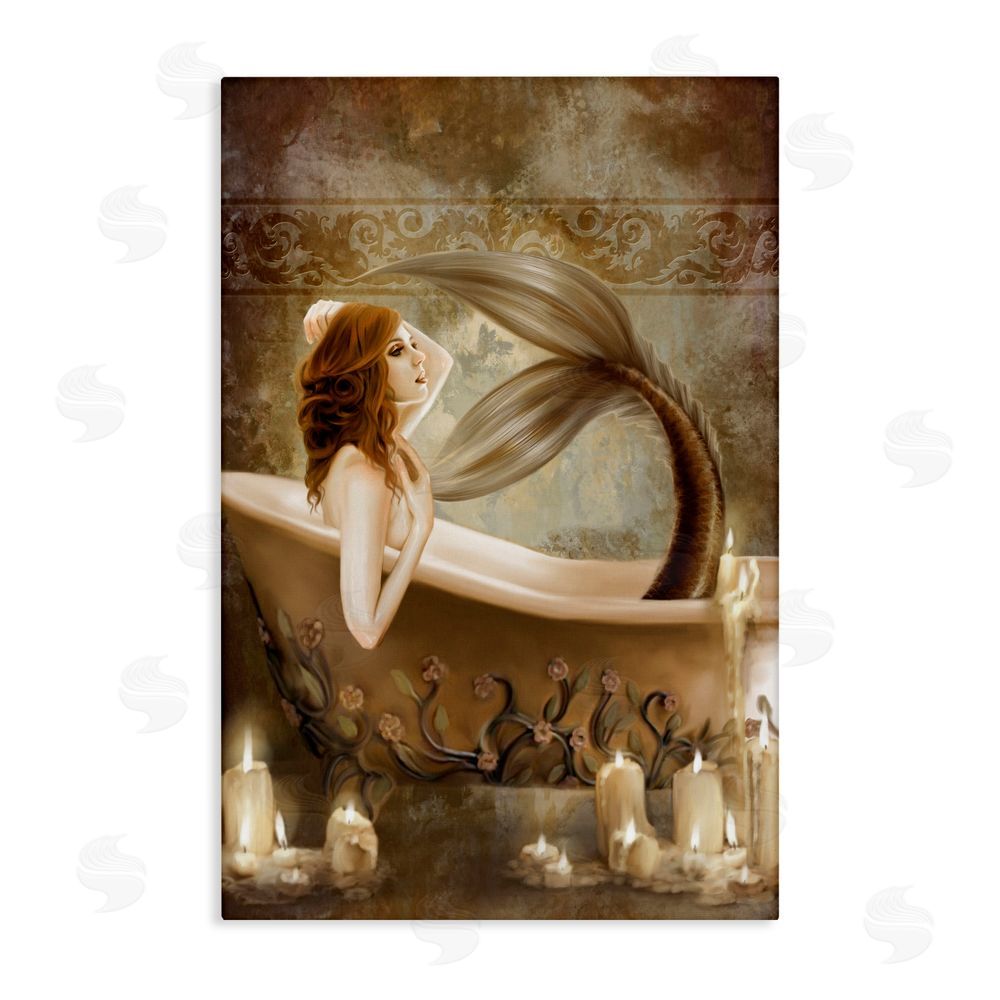 Selina Fenech Sepia Bath Time Mermaid Stretched Canvas Wall Art Print