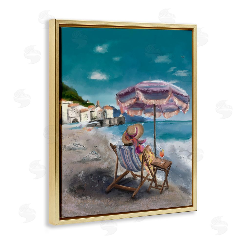Denise Bartkus Beachside Italian Hangout Gold Floating Frame Canvas Wall Art Print