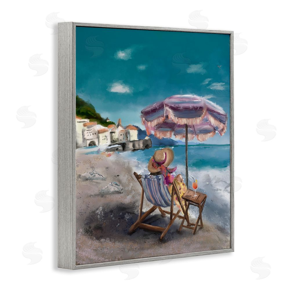 Denise Bartkus Beachside Italian Hangout Gray Framed Giclee Wall Art Print