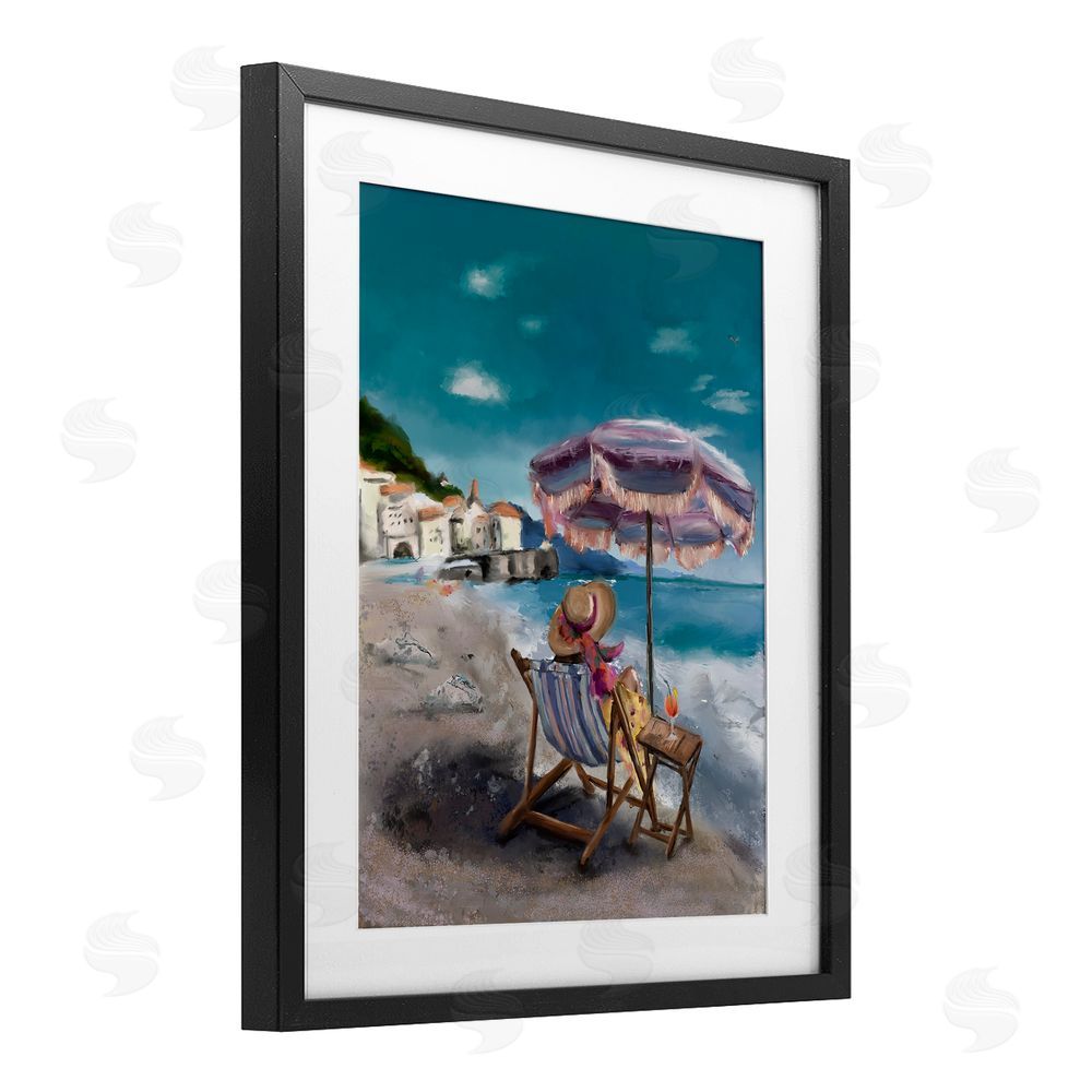 Denise Bartkus Beachside Italian Hangout Black Framed Print Under Glass Wall Art