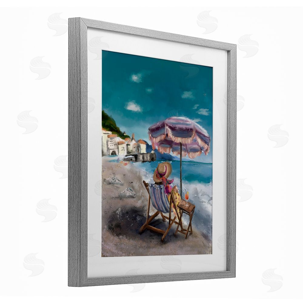 Denise Bartkus Beachside Italian Hangout Gray Framed Print Under Glass Wall Art
