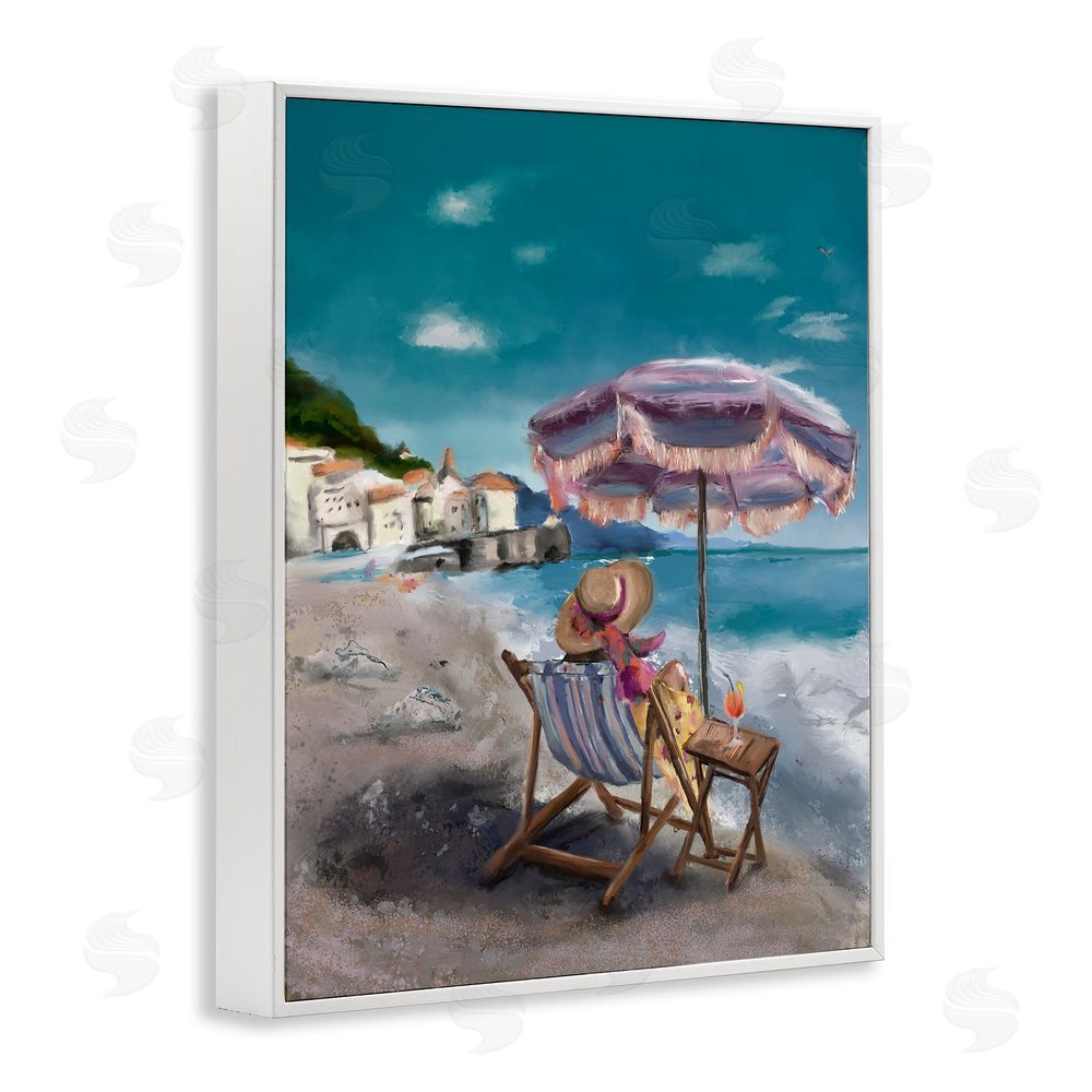 Denise Bartkus Beachside Italian Hangout White Framed Giclee Wall Art Print
