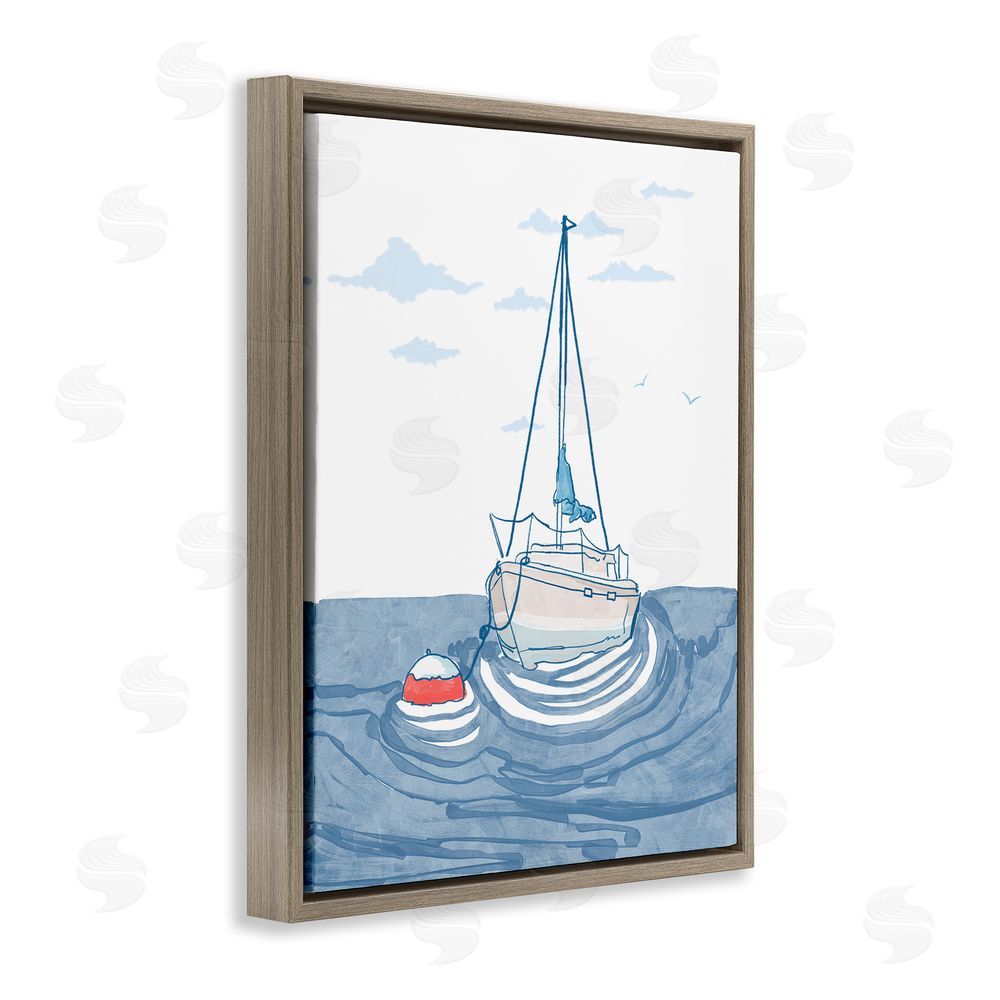 Melissa Tilley Cool Tone Sailboat Floating Brown Floating Frame Canvas Wall Art Print