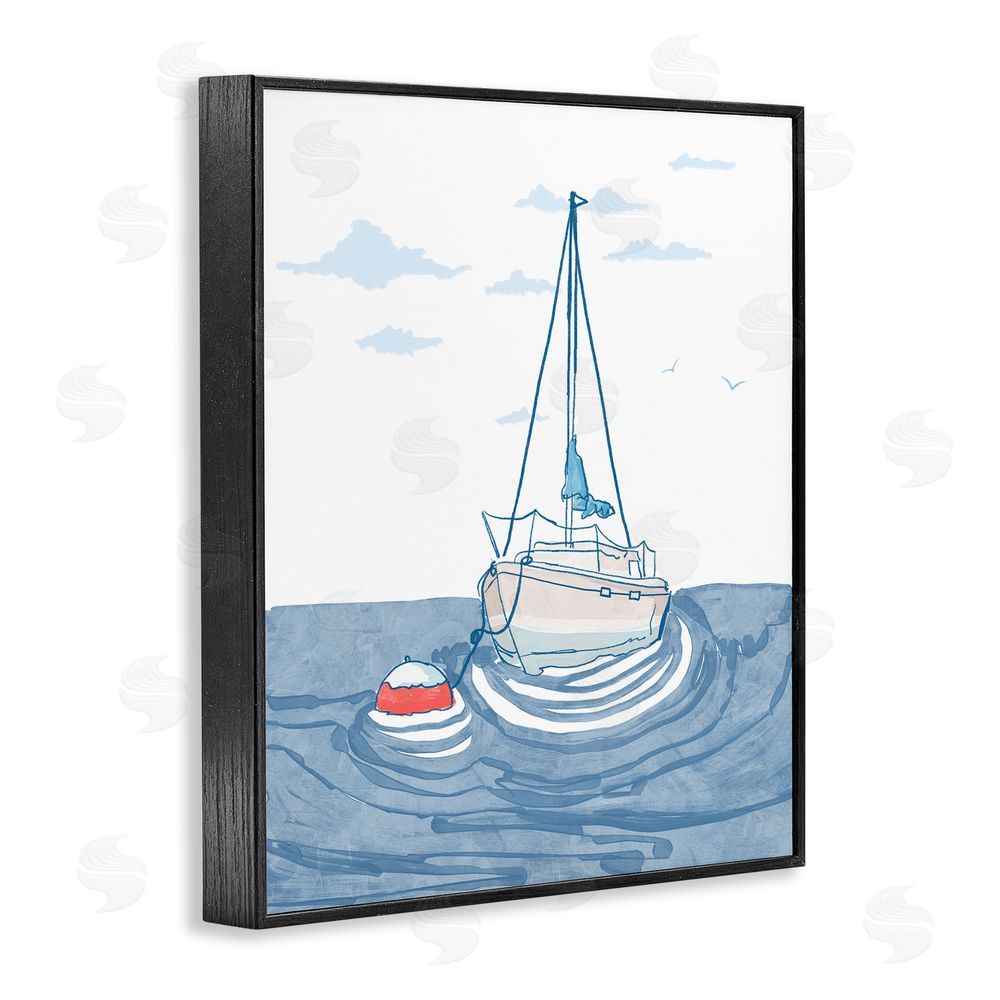 Melissa Tilley Cool Tone Sailboat Floating Black Framed Giclee Wall Art Print