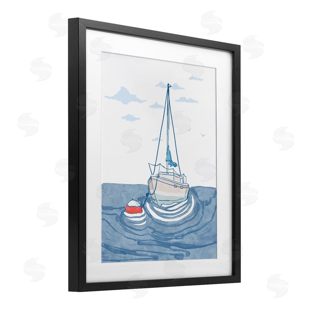 Melissa Tilley Cool Tone Sailboat Floating Black Framed Print Under Glass Wall Art