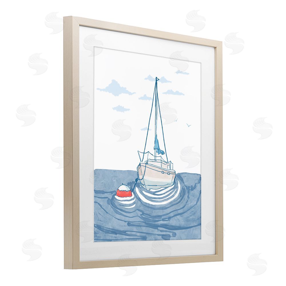 Melissa Tilley Cool Tone Sailboat Floating Brown Framed Print Under Glass Wall Art