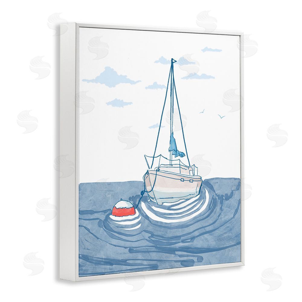 Melissa Tilley Cool Tone Sailboat Floating White Framed Giclee Wall Art Print