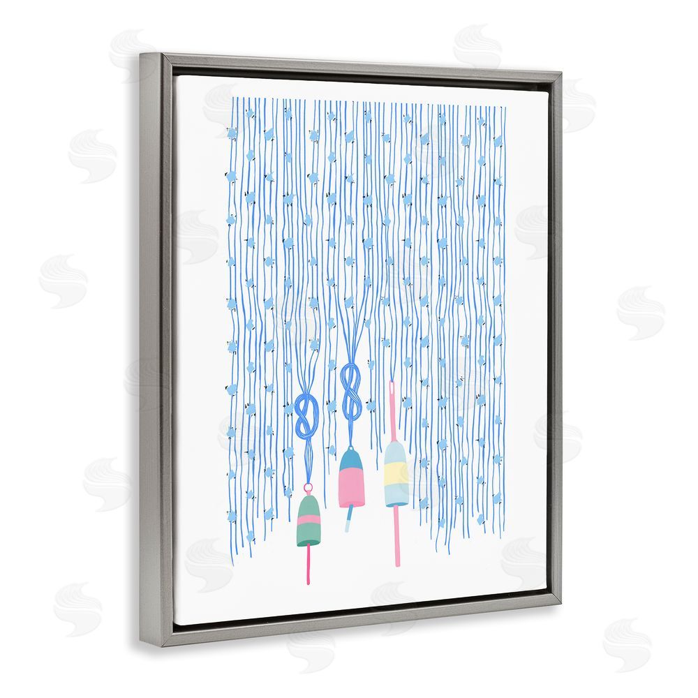 Melissa Tilley Hanging Buoys on Ropes Gray Floating Frame Canvas Wall Art Print