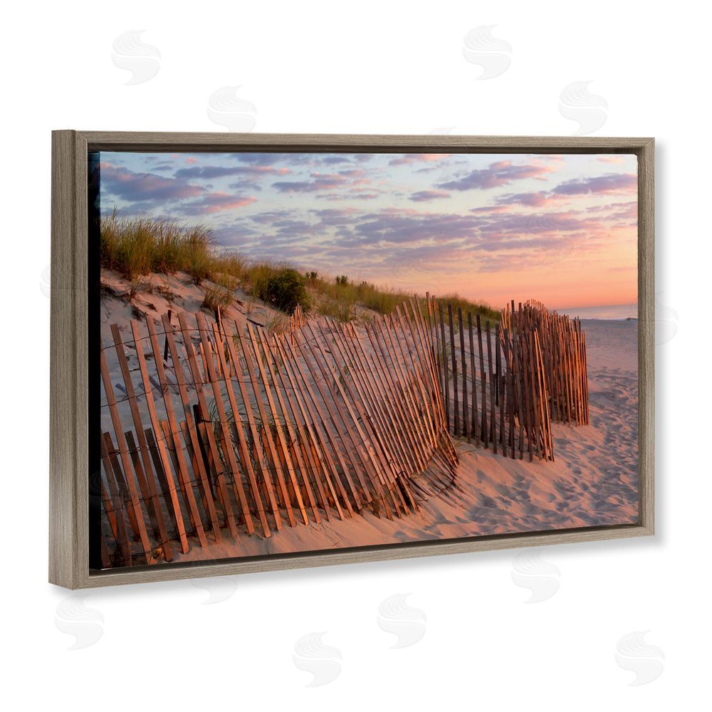 MJ Photography Brick Beach Peachy Sunrise Brown Floating Frame Canvas Wall Art Print